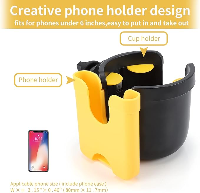 Accmor Stroller Cup Holder with Phone Holder, Bike Cup Holder, Universal Cup Holder for Uppababy Nuna Doona Strollers, 2-in-1 Cup Phone Holder for Stroller Bike Wheelchair Walker Accessory