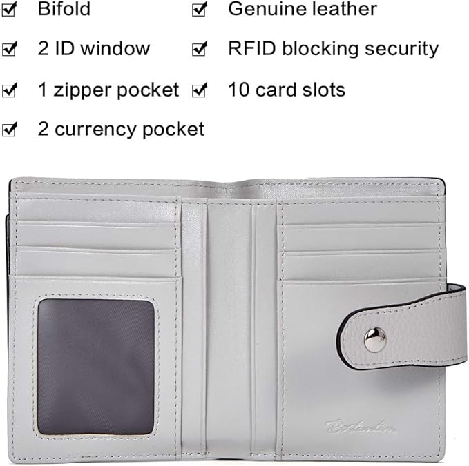 BOSTANTEN Women Leather Wallet RFID Blocking Small Bifold Zipper Pocket Wallet Card Case Purse with ID Window