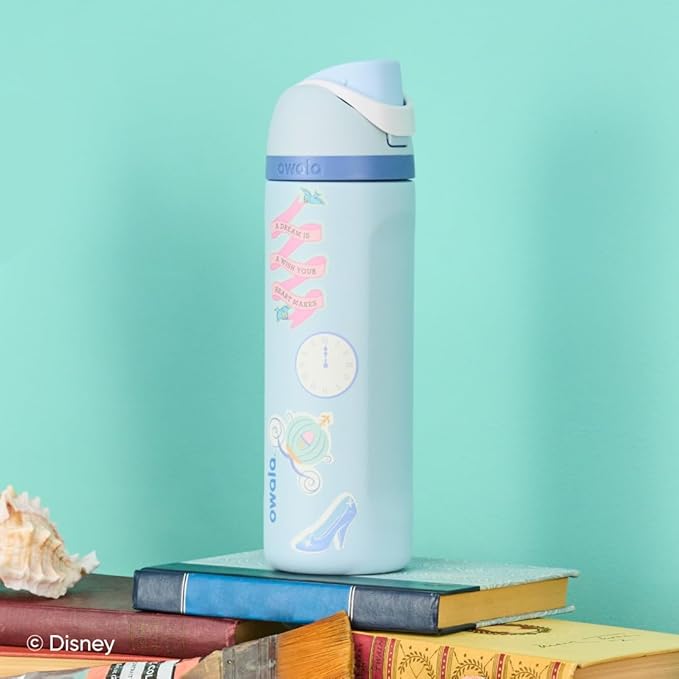 Owala Disney Princess FreeSip Insulated Stainless Steel Water Bottle with Straw for Sports and Travel, BPA-Free Sports Water Bottle, 24 oz, Cinderella