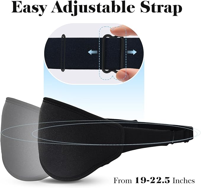 3D Eye Mask Sleep Mask for Men & Women, 100% Pressure-Free & Light Block-Out Eye Mask for Sleep with Easy Adjustable Strap, Night Eye Cover for Travel, Black