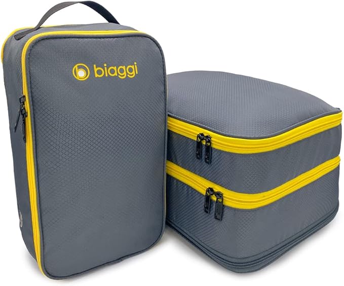 Biaggi Double Deck Compression Packing Cube –2-in-1 Expandable Travel Organizer with Integrated Shoe Cube Compartment – Lightweight Packing for Carry-On or Suitcase