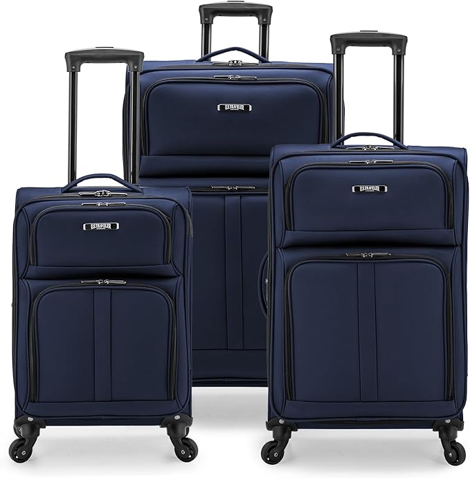 U.S. Traveler Anzio Softside Expandable Luggage with Spinner Wheels, Navy, 3-Piece Set (22/26/30)