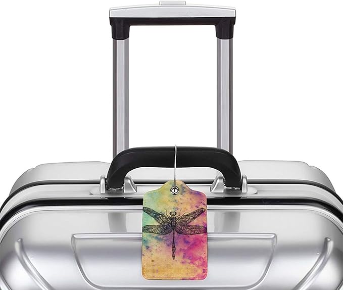 Dragonfly 2 Pcs Luggage Tags, Privacy Cover Id Label with Stainless Steel Loop and Address Card for Suitcases & Travel Bags