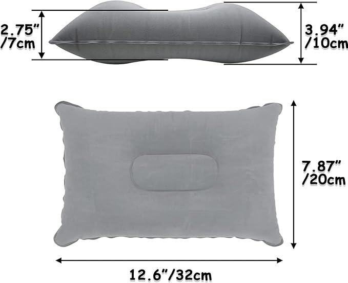 3 Pack Ultralight Inflatable Pillow Small Squared Flocked Fabric Air Pillow for Beach,Hiking,Camping,Traveling,Napping,Neck & Lumbar Support Gray