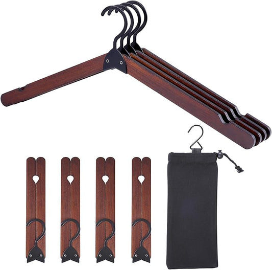 Edergoo Foldable Hangers 8 Pack, Wooden Travel Hangers Foldable for Suitcase, Portable Folding Travel Hanger for Cruise, Collapsible Space Saving RV Hanger for Trip