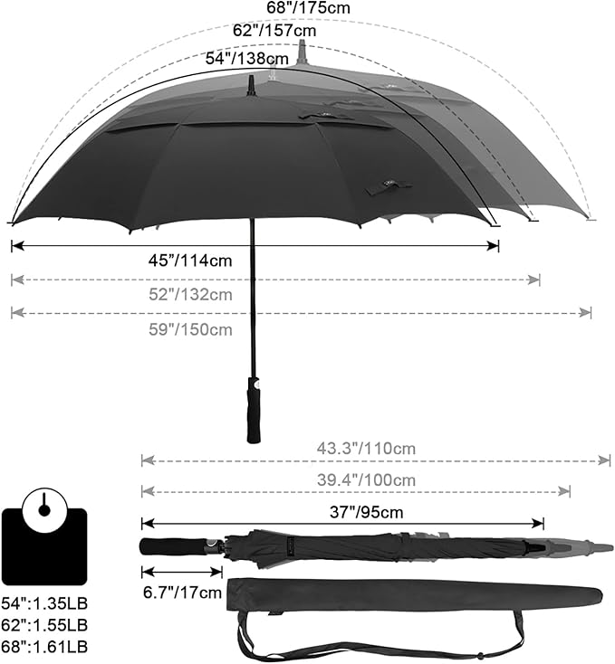 G4Free 47/54/62/68/72 Inch Automatic Open Golf Umbrella Oversize Extra Large Double Canopy Vented Windproof Waterproof Stick Umbrellas