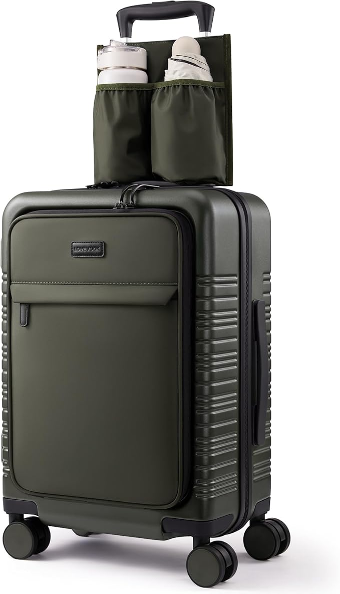 LOVEVOOK Carry On Luggage 22x14x9 Airline Approved with Detachable Pouch, 21 Inch Hardside Suitcases with Spinner Wheels, Lightweight Carry-on Luggage with TSA Lock for Women Men, 2PCS, Army Green