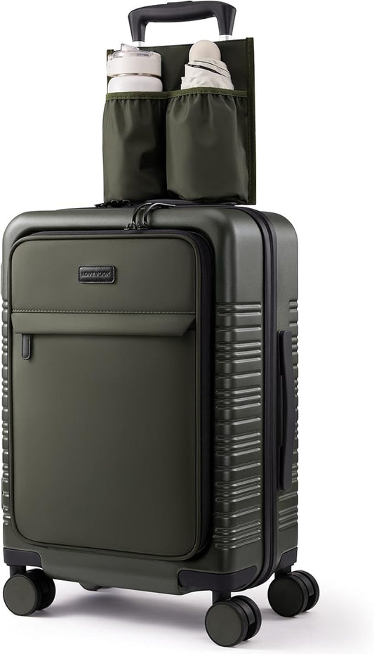 LOVEVOOK Carry On Luggage 22x14x9 Airline Approved with Detachable Pouch, 21 Inch Hardside Suitcases with Spinner Wheels, Lightweight Carry-on Luggage with TSA Lock for Women Men, 2PCS, Army Green