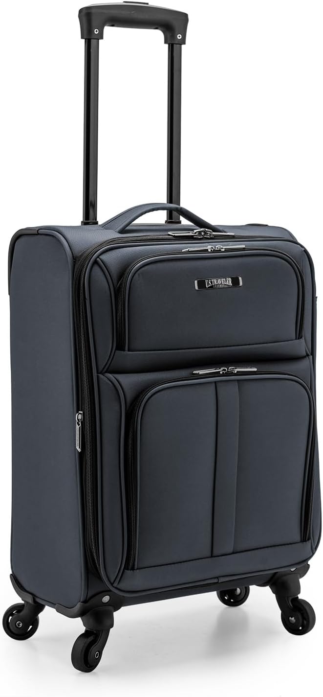 U.S. Traveler Anzio Softside Expandable Luggage with Spinner Wheels, Dark Grey, 22-Inch Carry-on