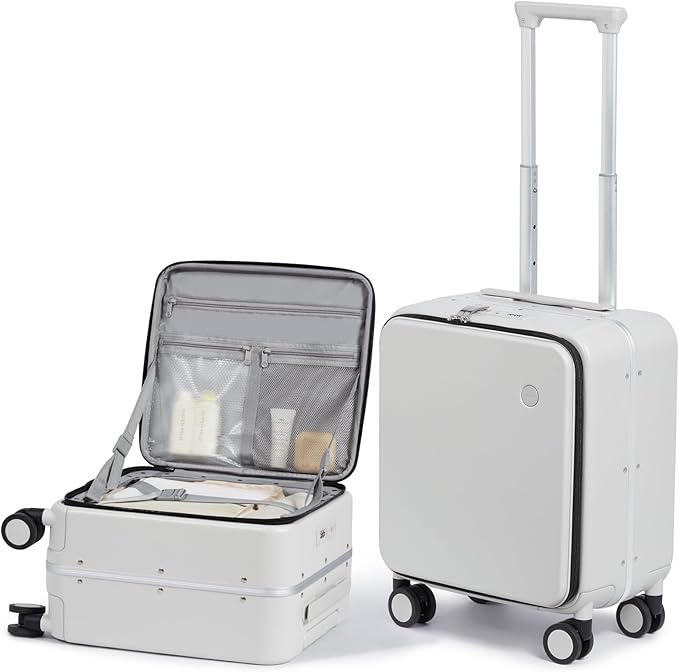 mixi 17x14x9 Carry On Luggage Underseat PC Hard Shell Suitcase Top Opening Aluminum Frame Travel Suitcases with Wheels, Smoke White