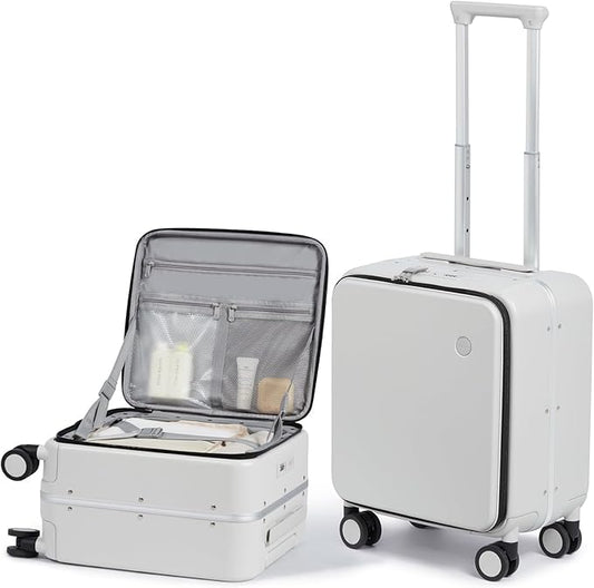 mixi 17x14x9 Carry On Luggage Underseat PC Hard Shell Suitcase Top Opening Aluminum Frame Travel Suitcases with Wheels, Smoke White