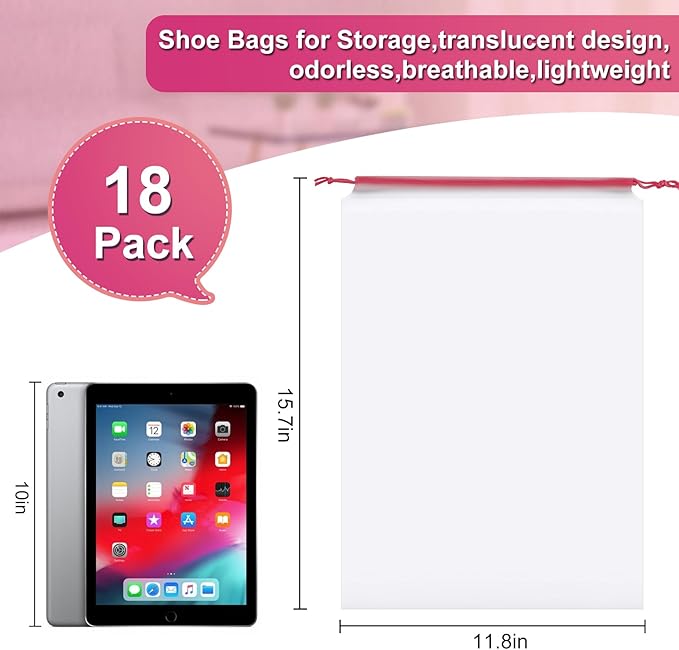vivinin 18-Pack Shoe Bags for Travel, 11.8in x 15.7in Travel Shoe Bags for Packing, Travel Bag for Shoes, Storage Bags for Men and Women