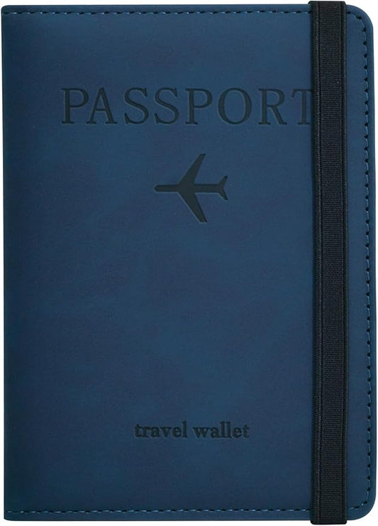 Passport Holder, Passport Cover with Credit Card Slot and Boarding Pass Slot Combo, Passport Wallet Case Book Travel Must Have, RFID Blocking Leather Travel Accessories, Navy Blue