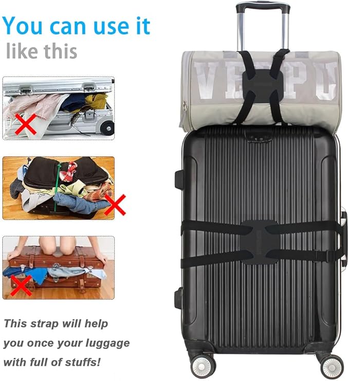 Luggage Bungee Bag Bungee, Luggage Straps Suitcase Adjustable Belt – an Adjustable and Portable Travel Suitcase Accessory-Black Buckle