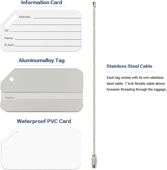 Aluminum Luggage Tags, Luggage Tag Holders for Travel Luggage Baggage Identifier by Ovener (2Pack Silver)