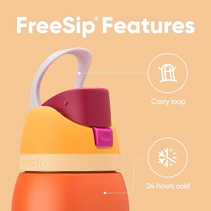 Owala FreeSip Insulated Stainless Steel Water Bottle with Straw for Sports, Travel, and School BPA-Free Sports Water Bottle, 24 oz, Citrus Crush