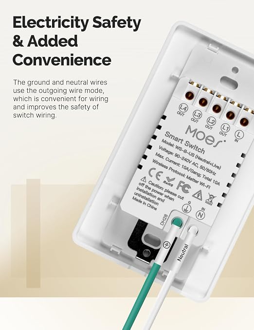MOES Matter-WiFi Smart Double Switch, Neutral Required | 2 Gang Single Pole Light Switch, Compatible with Alexa Google Assistant, Remote Control