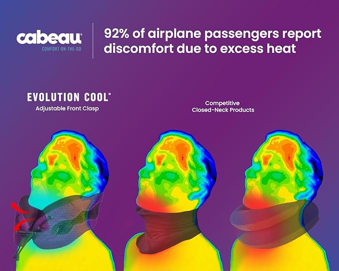 Cabeau Evolution Cool Long Haul Flight Cooling Travel Neck Pillow with Supportive Memory Foam, Airflow Vents, Compact Carrying Case, Purple