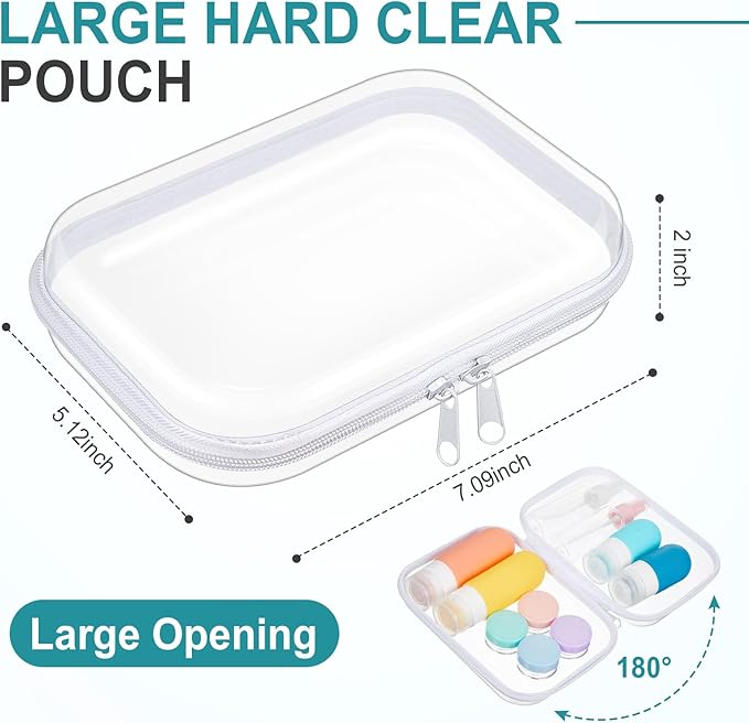 Sanwuta 6 Pcs Clear Hard Zipper Case Plastic Zipper Pouches Transparent Makeup Bag Pencil Case Pouches Toiletry Diaper Bag for Travel Toy Storage Organizer Bins(White,7.09 x 5.12 x 2 Inch)