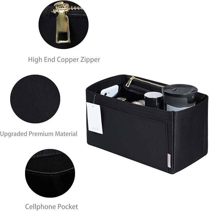 ZTUJO Purse Organizer Insert For Handbags, Silky Touching Bag Organizer Insert With Bottle Holder, Perfect for Speedy, Neverfull, Tote,ONTHEGO,Artsy,Handbag and More (Large, Silky Black)