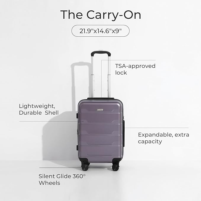 Quatish Carry On Luggage 22x14x9 Airline Approved with Spinner Wheels, 22 inch Expandable Hard Shell Suitcase with TSA Lock, Smooth Rolling Wheel for Lightweight Travel for Men Women, Purple