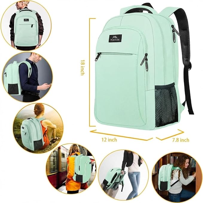 MATEIN Travel Laptop Backpack, 15.6 Inch Computer Backpack, Slim Lightweight Fashion Water Resistant Womens Traveling Backpack Casual Daypack for College Office, Mint Green