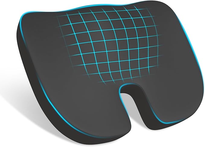 Memory Foam Cusion, Relief Pressure Seat Cusion for Office Chairs & Car Seat, Ergonomic Design Seat Cusion for Tailbone Pain Relief, Sciatica & Back Support