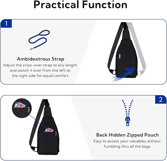 WATERFLY Medium Crossbody Sling Backpack Anti Theft Backpack for Traveling Chest Shoulder Bag