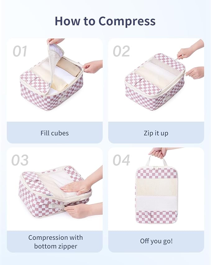 Narwey 6 Set/5 Set Compression Packing Cubes for Travel Kids Women Carry on, Packing Organizers Bag for Backpack Luggage Suitcase Duffle Bags