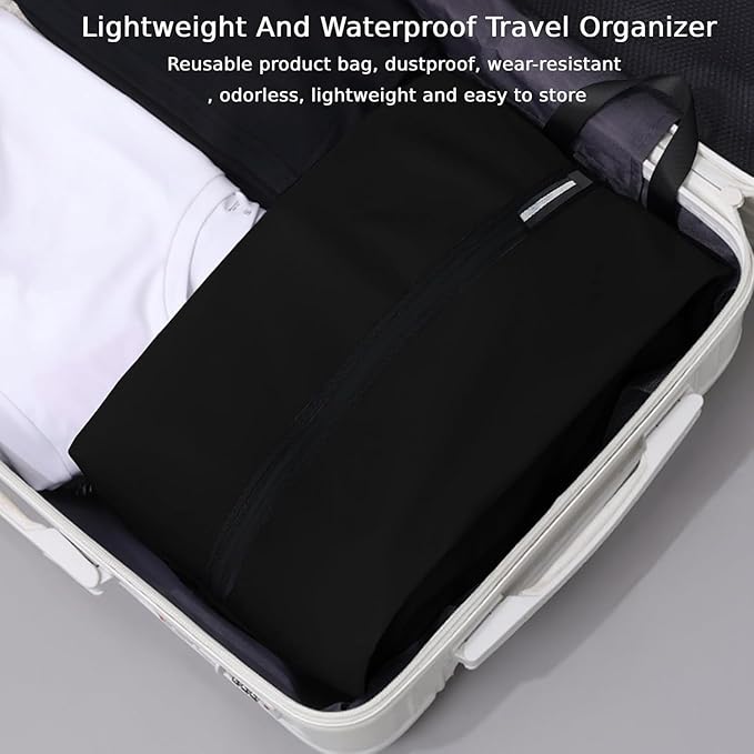 Shoe Bag for Travel, Water-Resistant Shoe Pouch for Gym, Odor-Resistant Soccer Cleats Bag with Zipper for Sports Travel Work Men and Women (Black, 2-Pack)