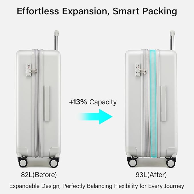 Hanke Expandable 26 Inch Luggage with Spinner Wheels, Hardside Large Suitcase, All-PC Hard Shell Travel Luggage, TSA Lock, Lightweight Durable Checked-Medium (Smoke White, 93L)