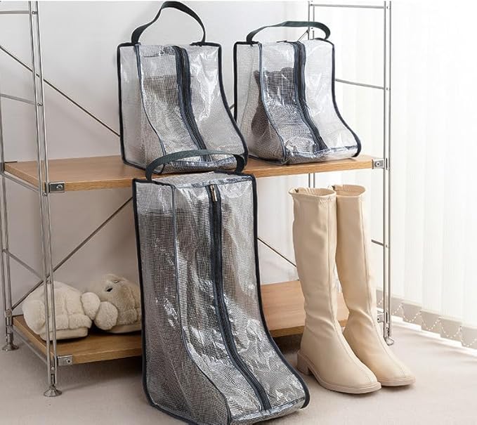 2 Set Boot Storage,Portable Short Boots and Tall Boots Storage or Protector Bag,Shoe Dust Bags,Shoe Sleeves for Travel,Clear Boots Cover,Shoes Packing Organizers for Adult Sneakers (Black Edge-Tall)