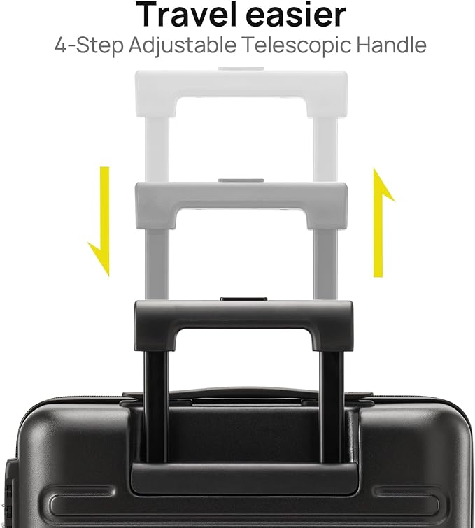 NINETYGO Carry On Luggage 22x14x9 Airline Approved, 20 Inch Luggage with Smooth Double Spinner Wheels, Hard Shell PC+ABS Suitcase Carry-On, Lightweight Travel Luggage, TSA Approved (Black, Andes)