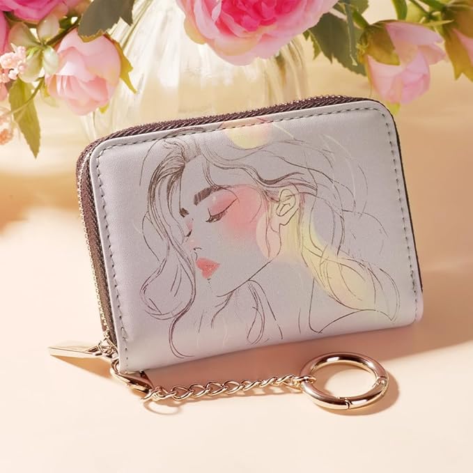 FurArt Zipper Wallet Women, RFID Blocking Credit Card Wallet, Business Card Holder, Compact Size KeyChain Wallet