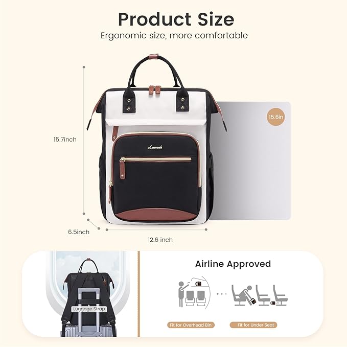 LOVEVOOK Laptop Backpack for Women Work Bag with Large Capacity Cup Side Pocket, 15.6 Inch Waterproof Computer Backpacks (Black-grey, 15.6INCH)
