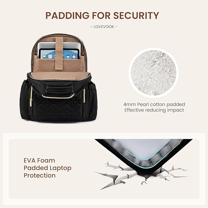LOVEVOOK Laptop Backpack for Women with Pouch Pocket for Large Capacity Cup,15.6 Inch Teacher Nurse College Work Backpack Purse,Waterproof Laptop Bag Computer Back Pack for Travel,Black+Wicker pattern