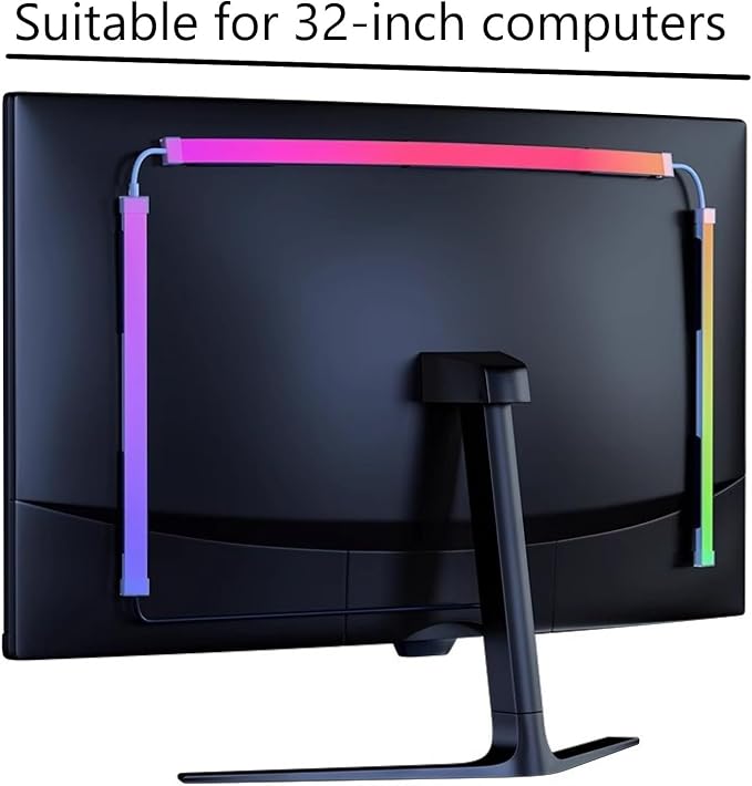 Monitor LED Backlights, RGB Screen Desk Light PC, Computer Light Bar Behind Monitor, LEDs for Desk Gaming, USB Port, LED Strip Lights that Sync with Screen Color or Music(32 inches)