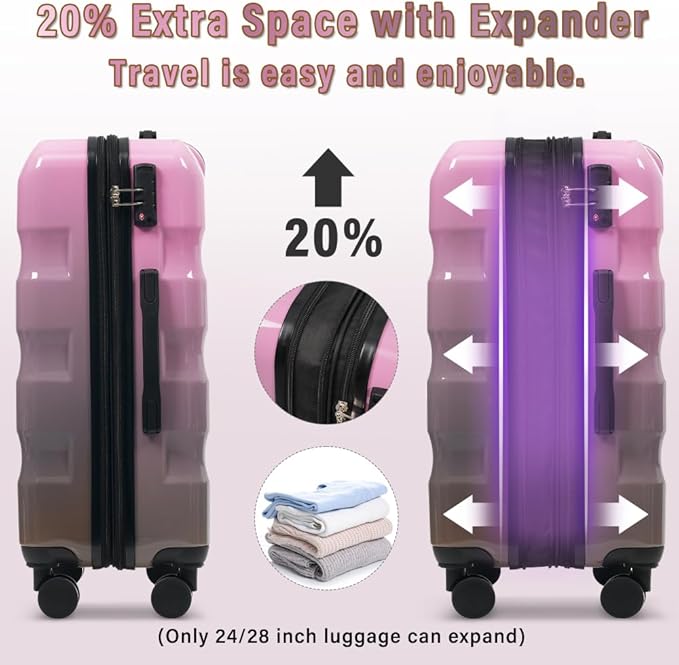 Lispin Luggage Set Softshell Expandable 4 Piece Suitcase with Wheels Softside Lightweight Travel Carry on Luggage (Pink and Gray 20"/24"/28")