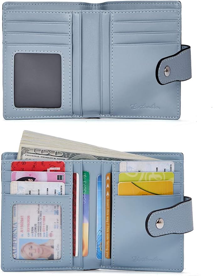 BOSTANTEN Women Leather Wallet RFID Blocking Small Bifold Zipper Pocket Wallet Card Case Purse with ID Window