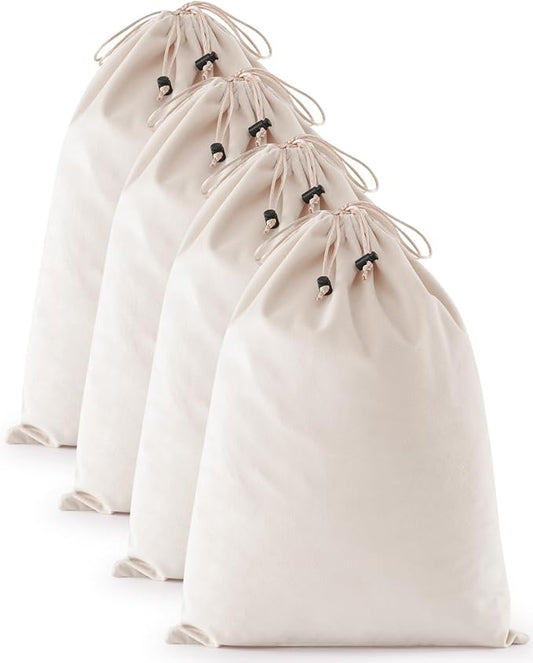 FantasyLife Shoe Bags for Travel, 17.3"x12.6" Washable Dust Bags for Storage & Packing, Flannel Shoe Pouch with Drawstring Closure for Purses, Handbags, Shoes & Toys (4, Beige)