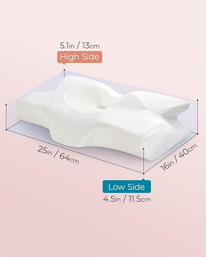 Elviros Cervical Memory Foam Pillows for Neck and Shoulder Pain, Neck Pillow for Sleeping, Side Sleeper Pillows for Adults, Ergonomic Orthopedic Sleeping for Back and Stomach Sleepers (Medium Firm)