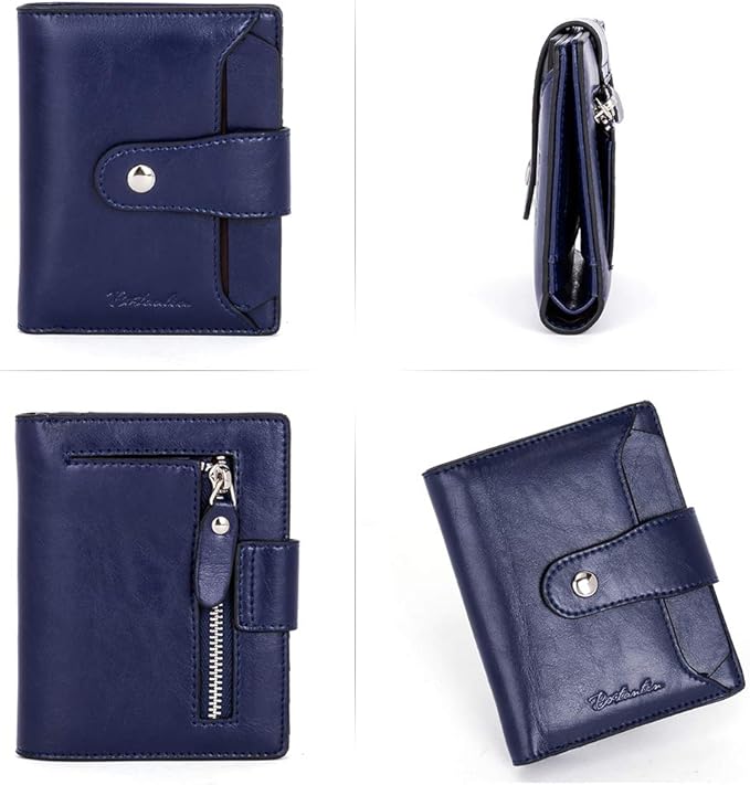 BOSTANTEN Women Leather Wallet RFID Blocking Small Bifold Zipper Pocket Wallet Card Case Purse with ID Window