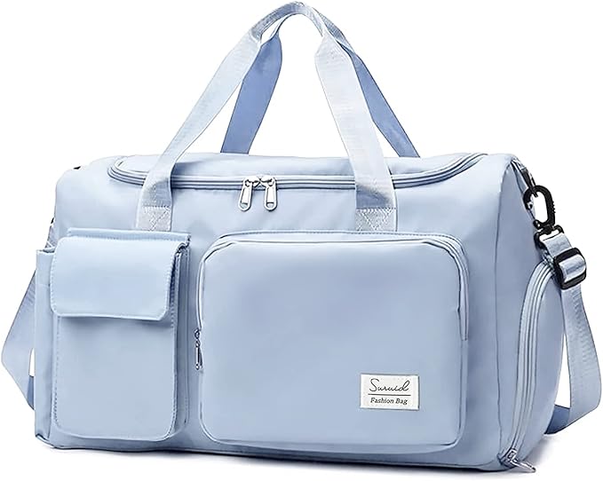 Sports Gym Duffel Bag with Shoes Compartment and Dry Wet Separated Pocket for Men and Women - Blue