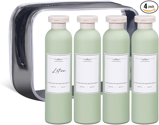 ASEVAT 8.8 oz Travel Refillable Shampoo Bottles, Plastic Empty Plastic Squeeze Bottles with Flip Cap, Travel Containers for Shampoo and Conditioner for Lotion, Cream and Liquids (4Pcs)