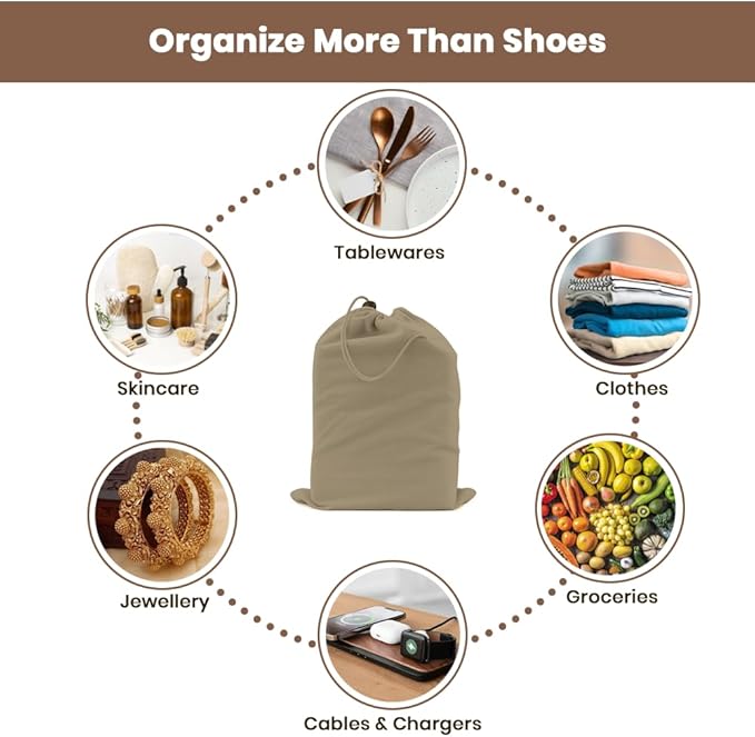 LFH Cotton Rich Shoe Storage Bags with Drawstring, Dustproof Breathable Reusable Organizer, Perfect For Travel, Dorm, Hotel, College, Gym, Easy to Carry, Machine Washable 8"x17" (Pack of 2) - Chambray