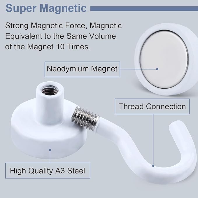 DIYMAG Magnetic Hooks, 30Lbs Strong Heavy Duty Cruise Magnet S-Hook for Classroom, Fridge, Hanging, Cabins, Grill, Kitchen, Garage, Workplace and Office Etc, (75 Pack-White)