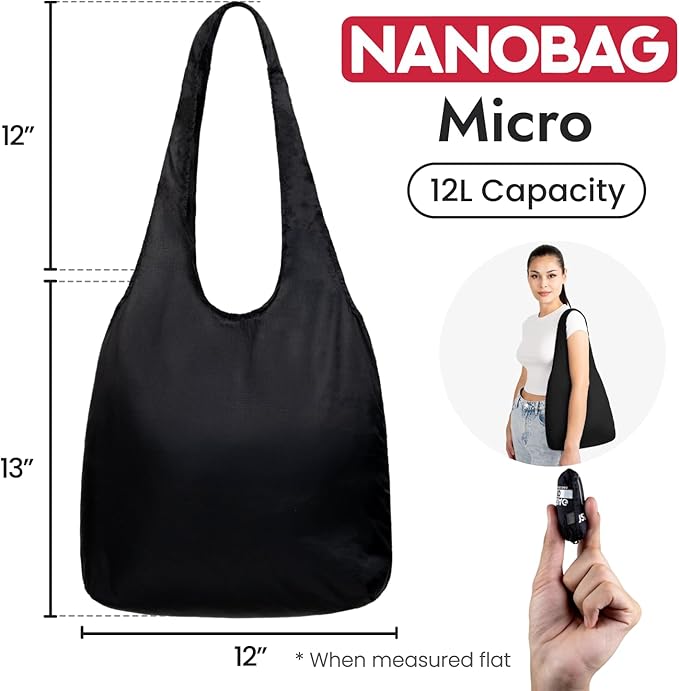 Nanobag Ultralight Foldable Tote for Women & Men, Reusable Grocery & Travel Bag, Packable Collapsible Compact Market Essential (Micro Blue Waves)