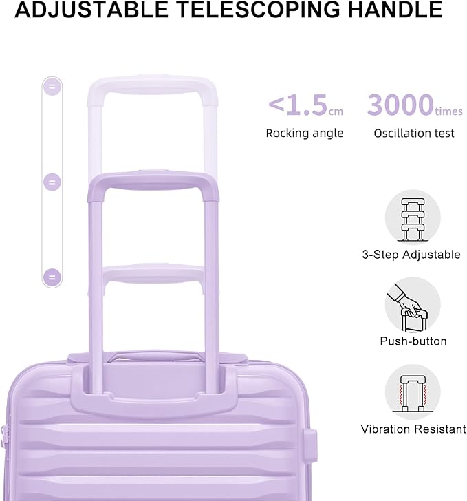 LARVENDER Luggage Sets 3 Piece, Expandable Hardside PP Carry On Luggage Suitcase with 360° Spinner Wheels TSA Lock Suitcase Set for Women Men, Lavender
