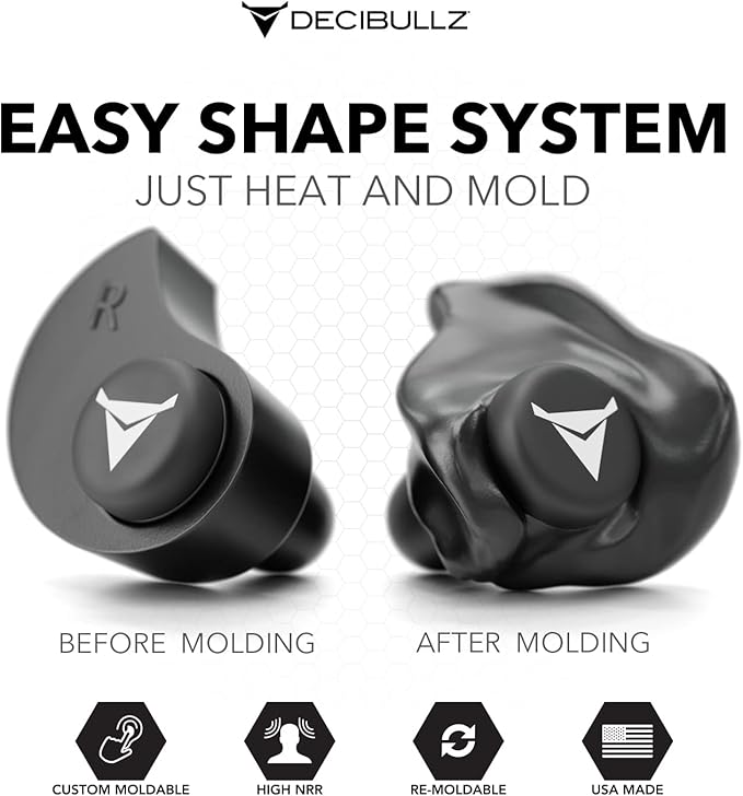 Decibullz - Custom Molded Earplugs, 31dB Highest NRR, Comfortable Hearing Protection for Shooting, Travel, Work and Concerts