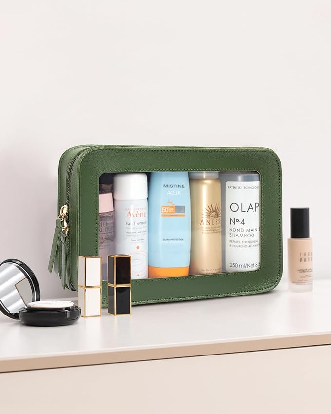 LETGO Clear Makeup Bags, TSA Approved Toiletry Bag with Zipper,Portable Travel Clear Cosmetic Bags Pouch for Women Men Car Accessories for Women(Vintage Green)